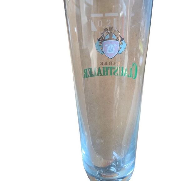 Pre Owned Marke Clausthaler German Beer Gold Rim Footed Pilsner Glass Classic - Picture 2 of 12